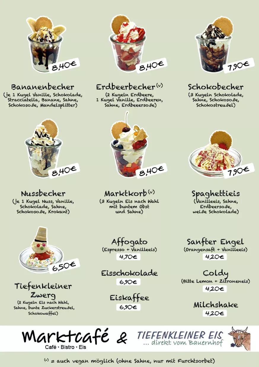 Eiskarte Marktcafé Tiefenkleiner Eis