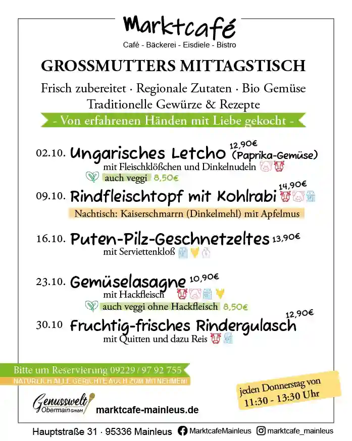 Mittagstisch oktober 2025 Marktcafe Mainleus
