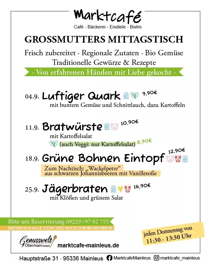 Mittagstisch im Marktcafé 04.09.2025 bis 25.9.2025