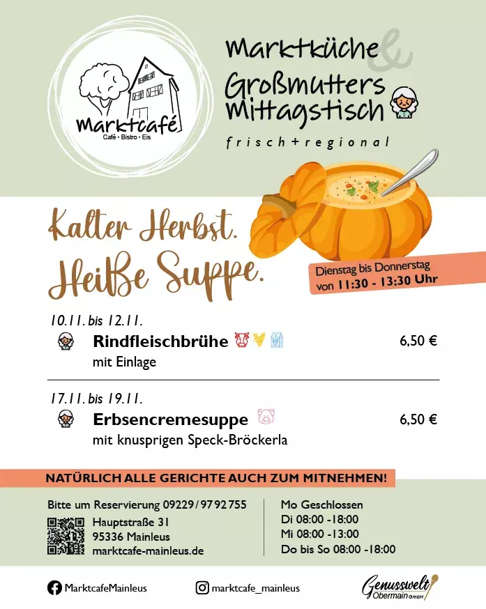 November Gerichte Marktcafe' Mainleus für Oktober 2026