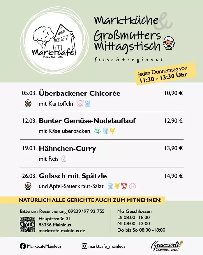 Mittagstisch im Marktcafe 05.03.2026 bis 26.02.2026