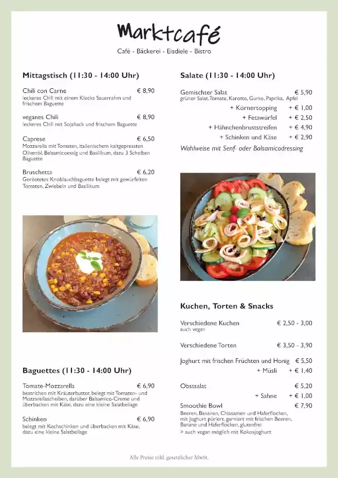 Mittagstisch-Karte Marktcafe Mainleus