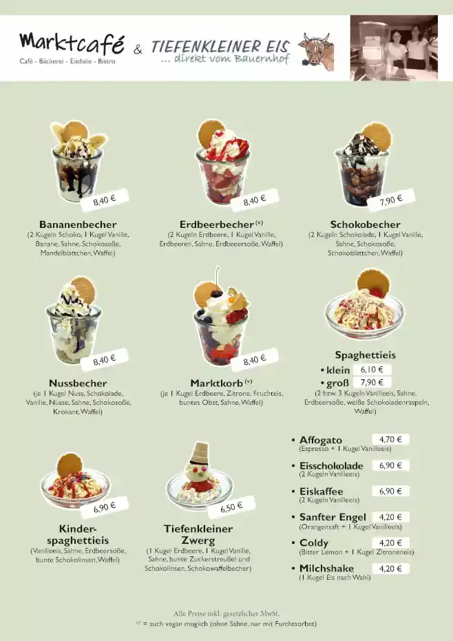Eiskarte Marktcafé Tiefenkleiner Eis