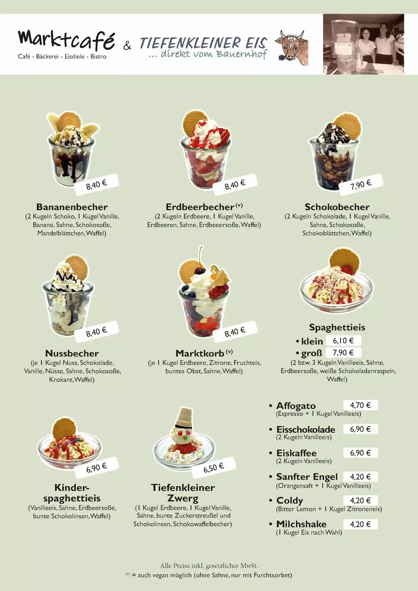 Eiskarte Marktcafé - Tiefenkleiner Eis