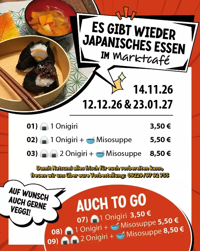 Japanisches Essen im Marktcafe' Mainleus jeden zweiten Samstag