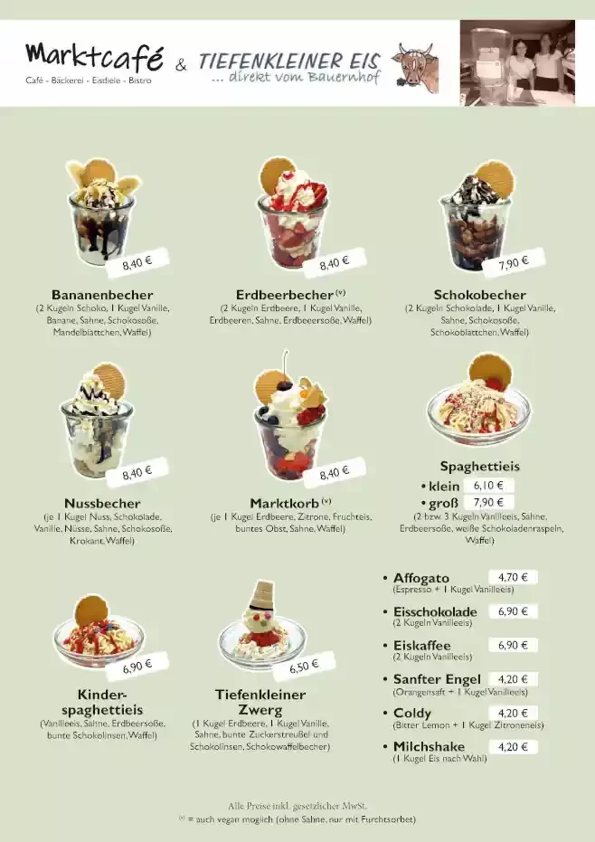 Eiskarte Marktcafé - Tiefenkleiner Eis